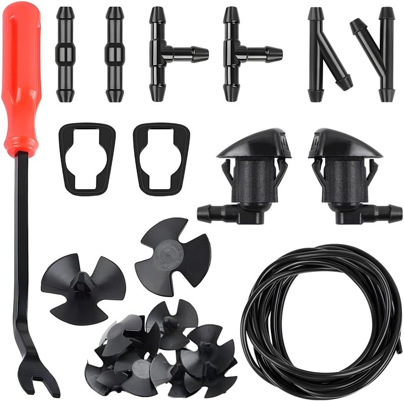 Mandark Car Windshield Washer Nozzle Hose Kit, 2Pcs Washer Nozzles &Gaskets, 12Pcs Hose Connectors, 10Pcs Hood Retainers, Fluid Hose and Fastener Remover, Compatiable with Grand Cherokee - Image 1